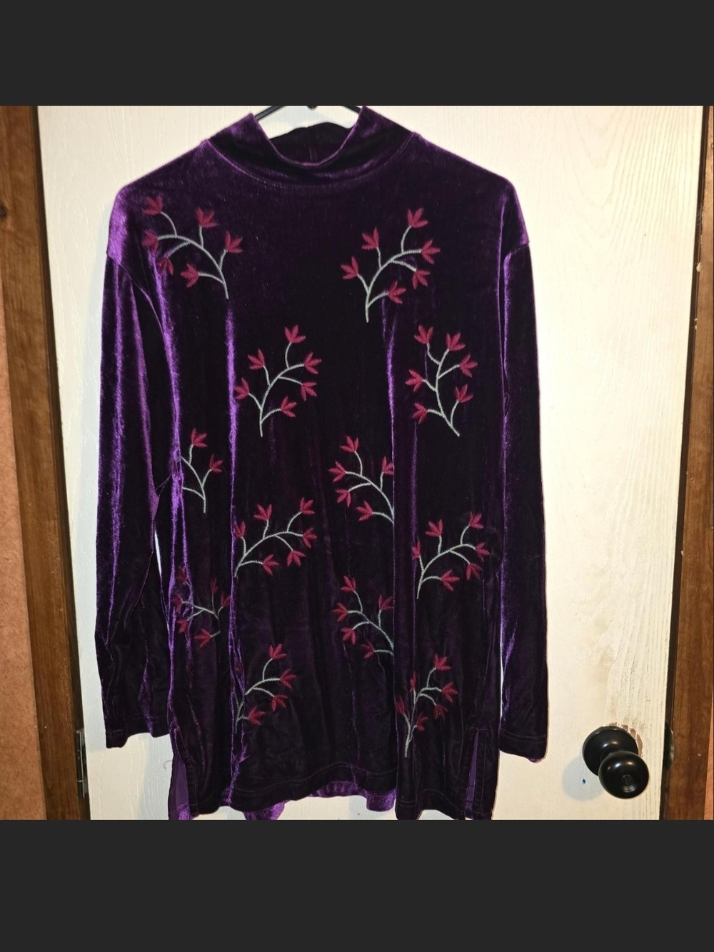 Bechamel Deep Purple Velvet Embroidered Mock-Neck Tunic
